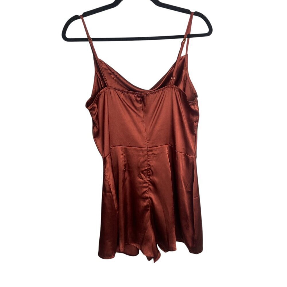 Guess Size Large Louma Romper Shorts Rust Orange Sleeveless Silky Cocktails - Picture 3 of 10